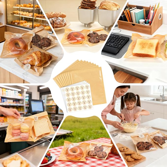 100Pcs Cookie Bags with Seal, Premium Cookie Packaging Bag with Clear Window, Heat Seal Bakery Bags for Baked Goods, Cake Slice, Donut, Pastry and Treat by SFIUYLB