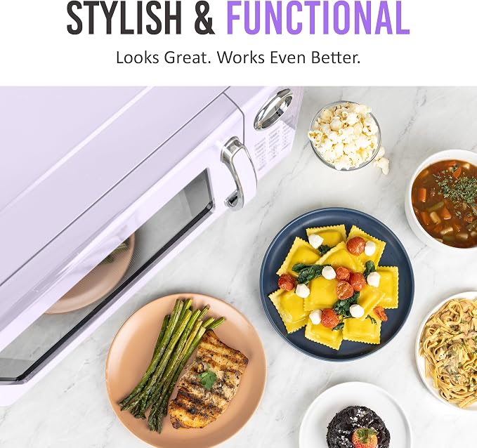 Nostalgia Modern Retro Compact Countertop Microwave Oven - 1.1 Cu. Ft. - 1000-Watts with LED Digital Display - Child Lock - Easy Clean Interior - Lavender