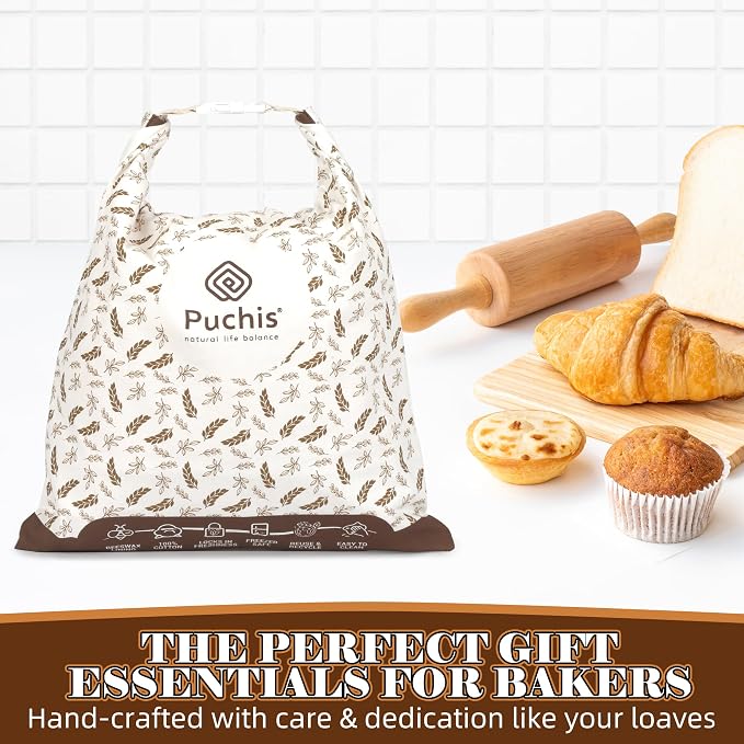 Beeswax Bread Bags for Homemade Bread, 2-Pack XL Sourdough Bread Bags, Reusable Cotton Bread Storage Bags, Beeswax Lined, Freezer Safe, 17" x 13"