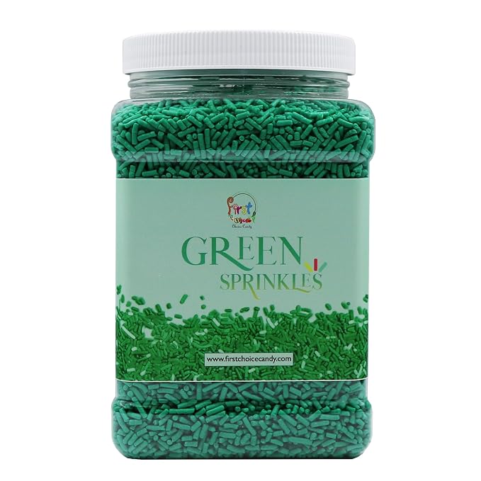 Decorating Sprinkles By FirstChoiceCandy- 2 LB - Colorful Jimmies Great For Topping for Bakery, Ice Cream, and Confectionary - Kosher Sprinkles In a Resealable Container (Green)