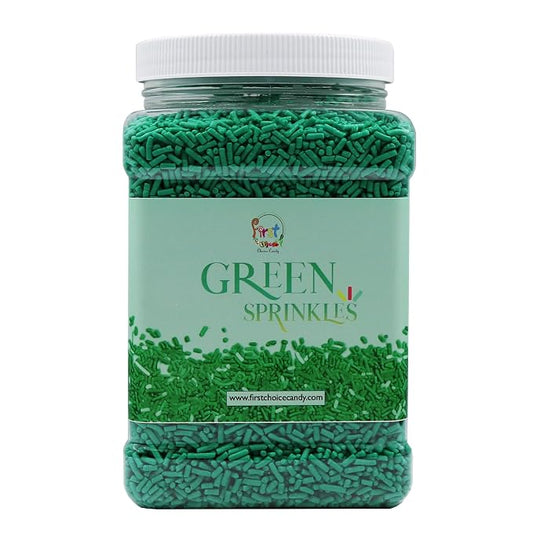 Decorating Sprinkles By FirstChoiceCandy- 2 LB - Colorful Jimmies Great For Topping for Bakery, Ice Cream, and Confectionary - Kosher Sprinkles In a Resealable Container (Green)