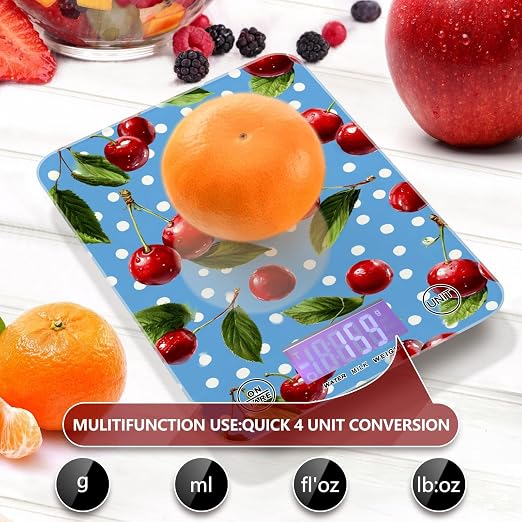 Food Scale Kitchen Scale for Baking Cooking Digital Food Weighing Measuring Scale Small Waterproof Electric Food Scale Blue Dots Red Cherry