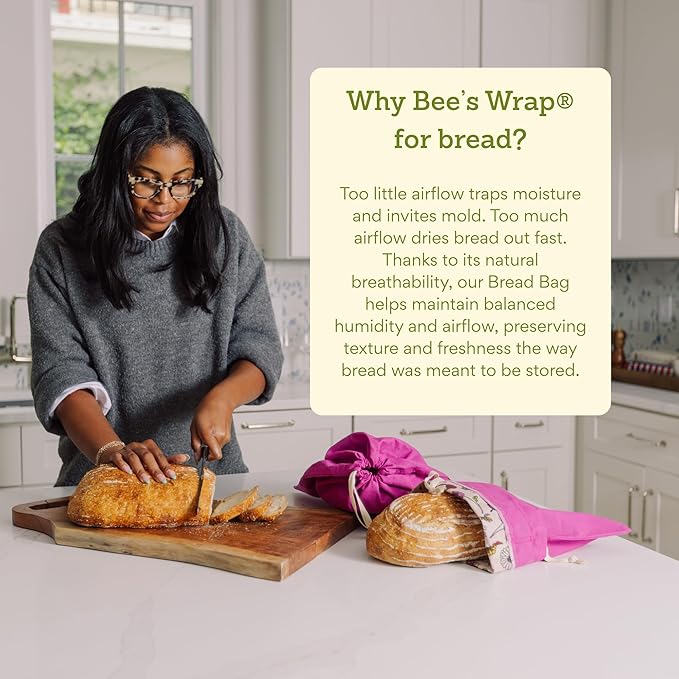 Bee’s Wrap Beeswax Bread Bag - 2 Meadow Magic Reusable Beeswax-Lined Bread Storage Bags - Breathable & Sustainable Homemade Bread Saver - Plastic Free Eco-Friendly Alternative