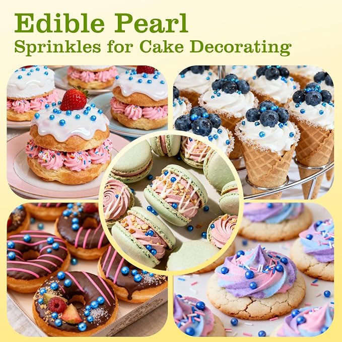 Blue Sprinkles, Edible Blue Pearl Sprinkles for Cake Decorating, Cake Decoration & Cupcake Topper, Baking Cookie Toppings, Wedding Party Christmas 4th of July Supplies, 110g/3.88oz (4 Sizes Mix)