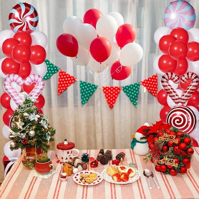 Skylety 2 Sets Balloon Column Stand Kit Balloon Tower Stand with Bases for Birthday Wedding Anniversary Graduation Party Baby Shower Decorations Supplies(Christmas,Red White Pink)