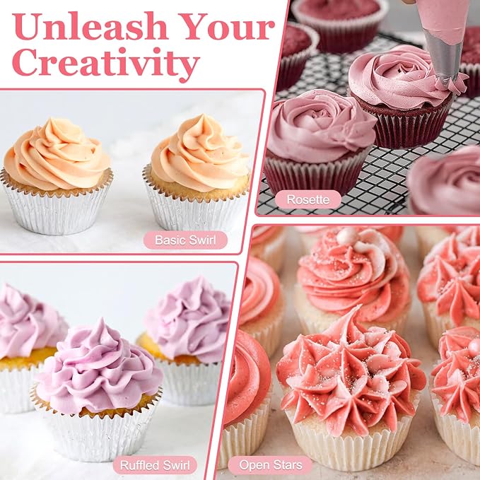 Large 1M Open Star Stainless Steel Piping Tips, 3 Pieces | 20 Disposable Piping Bags, For Cake Decorating, Cupcakes Icing and Frosting