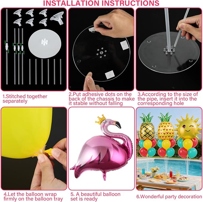 4 Sets Summer Tropical Party Balloons Stand Kit with Pineapple Flamingo Foil Balloons Hawaiian Party Balloon Centerpiece for Tables for Summer Beach Hawaiian Birthday Decorations