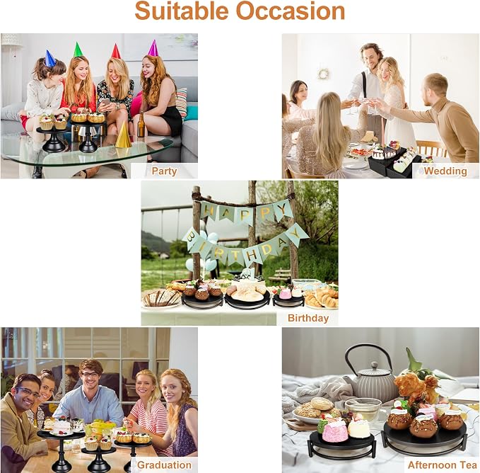 MACIFECI Cake Stand Set, Black Cake Stands For Dessert Table Including Dessert Tray, Metal Cupcake Display Stands Dessert Trays (Black)