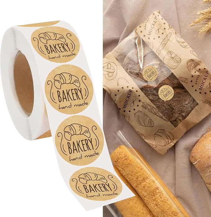 500pcs Bakery Stickers Handmade Baked Labels for Mason Jar Kraft Sealing Labels Stickers for Packaging Round Adhesive Tags Shopping Small Business Circle Bakery DIY Seal Stickers (Style A)