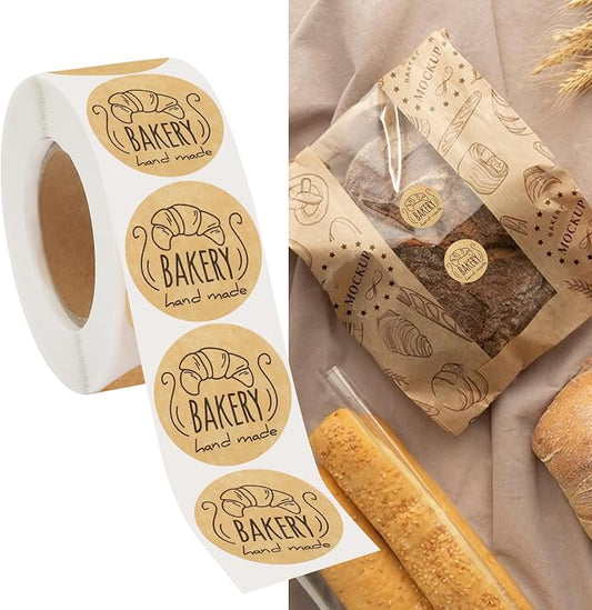 500pcs Bakery Stickers Handmade Baked Labels for Mason Jar Kraft Sealing Labels Stickers for Packaging Round Adhesive Tags Shopping Small Business Circle Bakery DIY Seal Stickers (Style A)