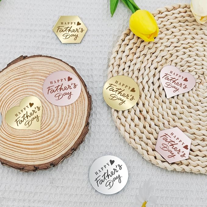 45PCS Happy Father's Day Cake Toppers, Mirror Acrylic Cupcake Toppers 3 Multi-shape & 3 Different Color Custom Cupcake Picks for Birthday Party Anniversary Pastries Decorations