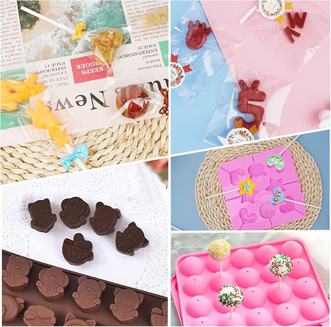 Cake Pop Maker Kit 618Pcs with 5 Silicone Mold Sets - 3 Tier Display Stand, Chocolate Candy Melting Pot, Piping Tips and Coupler, Measuring Cup, Muffin Cupcakes, Lollipop Sticks, Valentine Easter Gift