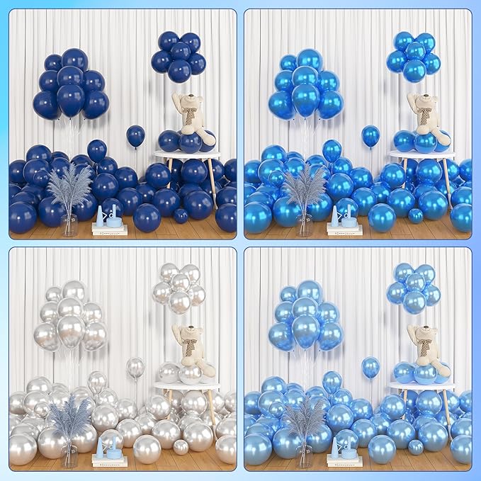 Amandir 153pcs Blue and Silver Balloon Garland Arch Kit, Different Sizes 18 12 10 5 inch Royal Navy Blue Latex Metallic Confetti Balloons for Graduation Wedding Shower Birthday Party Decorations
