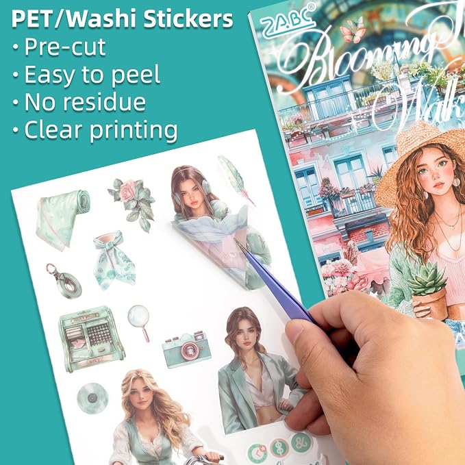 Floral Shade Stroll Sticker Scrapbooking Supplies for Junk Journal, 20 Sheets PET Stickers - Vintage Journaling Stickers