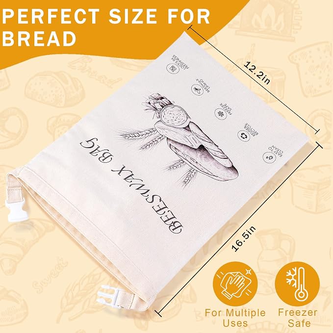 2-Pack Reusable Beeswax Bread Bags for Sourdough & Homemade Bread，Cotton Waxed Bags Keeps Fresh Longer(Azure Petals)
