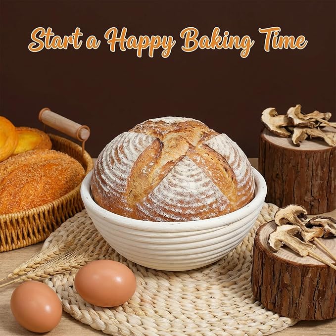 4-Pack Sourdough Bread Proofing Basket & Banneton Bread Proofing Basket Set with Liners, 6" Round Rattan Dough Bowls (6.3"x2.4") for Artisan Baking