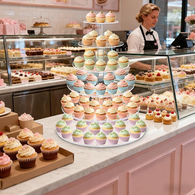 Cupcake Stand for 80 cupcakes, Acrylic, Large, Round, 6 Tier, Easy Assembly, Clear, for Wedding,Birthday, Party, Baby Shower