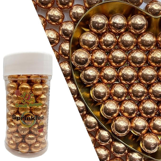 CandiJumpin 10mm Large Rose Gold Edible Pearls, Rose Gold Pearl Sprinkles for Cake Decorating Large Sugar Pearls Edible Cake Decorations Pearl Sugar Sprinkles Cupcake Toppers Baby Shower Party Birthday Wedding Christmas Supplies 3 OZ