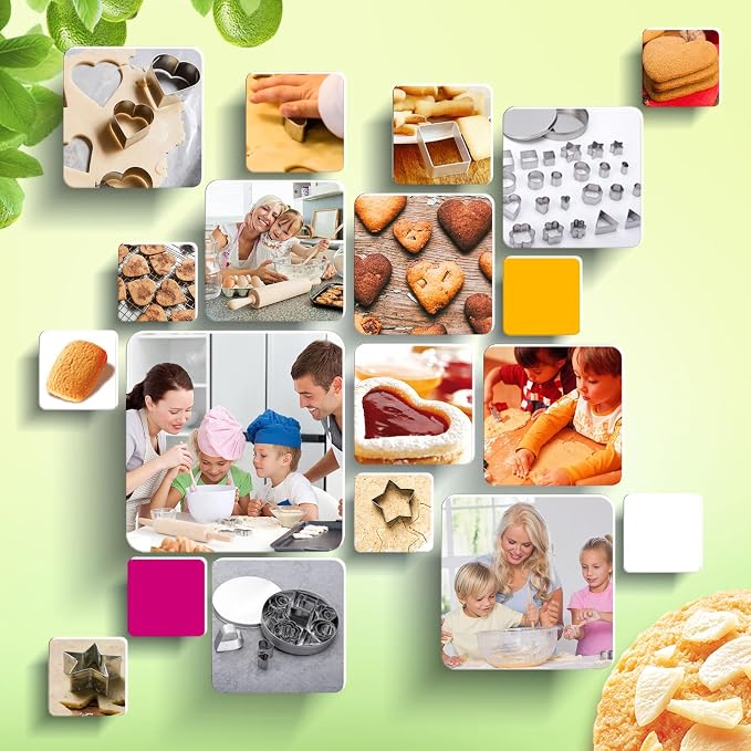 ofone Small Cookie Cutters Geometric Shapes Set, 24 Mini Fondant Cutter - Star Heart Flower Square Triangle Oval Circle Hexagon, Tiny Stainless Steel Biscuit Molds for Baking Dough Pastry Clay Fruit