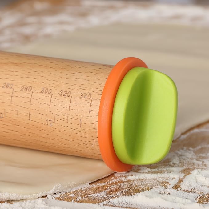 BAMBOO LAND- Adjustable Rolling Pin with Thickness Rings, 13.8", 4 Rings | 2-10 mm / 1/16"-3/8", Wood Rolling Pins for Baking Bread, Pizza Doughs