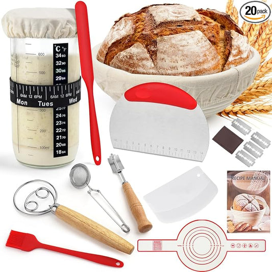 Sourdough Starter Kit, Sourdough Bread Baking Supplies with Bread Proofing Basket, Starter Jar, Bread Making Tools Kit, Supplies Gift for Bakers Women