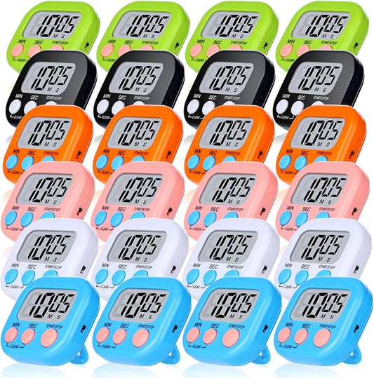 Mwellewm 24 Pcs Digital Timers for Classroom Kitchen Timers for Cooking Small Magnetic Stopwatch 6 Colors Mini Countdown Timer Loud Alarm Stop for Study Work Baking Sports Games Office Timer Clock