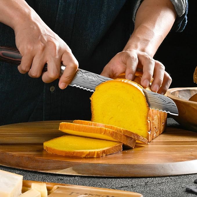 Sunnecko 8 Inch Bread Knife - High Carbon German Steel Serrated Bread Knife for Homemade Sourdough & Crusty Loaves, Ultra Sharp Kitchen Knife with Sheath, Professional Cake Slicer Gift for Mom and Dad