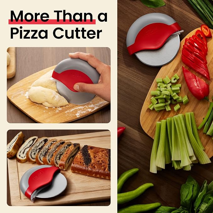 Kitchy Pizza Cutter Wheel with Protective Blade Cover, Ergonomic Pizza Slicer (Red)