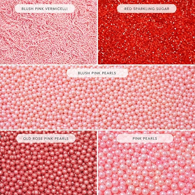 Confect Sprinkles for Cakes & Cupcakes Decoration Assorted pack of 5 Pink Pop Sprinkles Mix Blush Pink, Baby Suger & Coral Dragees Baby Pink Jimmies Vegan, Gluten-Free, Nut-Free, Soy-Free, Dairy-Free , Handcrafted Sprinkle- 5 Oz