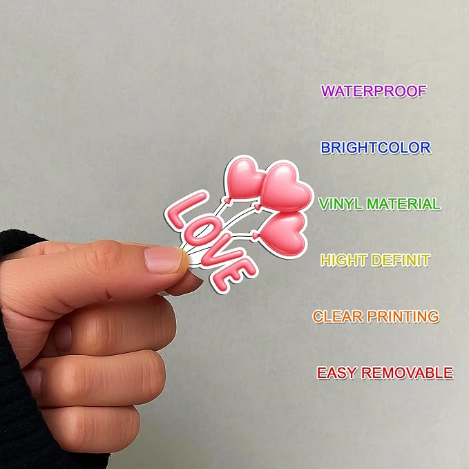 100 Pcs Love Stickers Pack, Cute Heart Pink Envelopes Motiavation | Vinyl Waterproof Decals for Scrapbooking Journaling Water Bottle Laptop, Couple Friendship Teens Adults Mom Women Positive