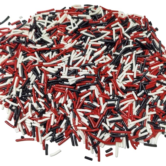 Senchanting Black Red White Jimmies Sprinkles, Edible Halloween Themed Sprinkle Mix, Thanksgiving Birthday Jimmy Sprinkles Toppers for Decorating Baking Cupcakes Cake Cookies Ice Creams Donuts Candy