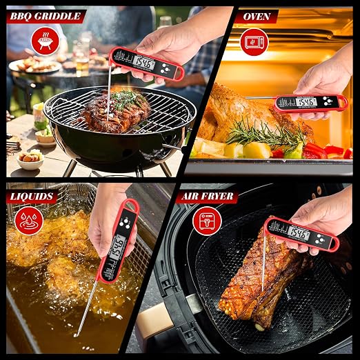 FDK Digital Meat Thermometer for Cooking and Grilling - Instant Read Food Thermometer with IP67 Waterproof, Strong Magnet and Calibration-Professional Kitchen BBQ Probe for Turkey, Steak, Men/Dad Gift