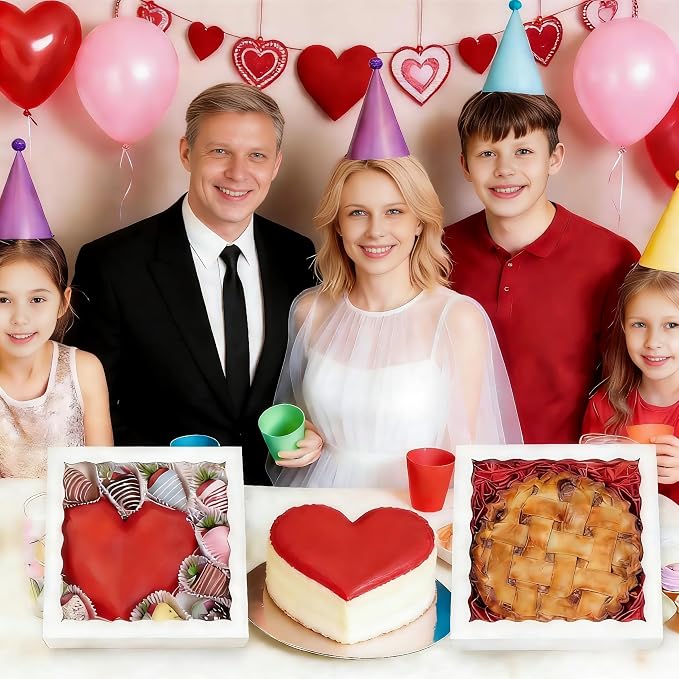 25Pack 9X9X2.5 Inches White Bakery Boxes with Window, Pastry Box for Chocolate Strawberries, Macarons, Truffles, Ideal for Valentine's Day, Mother's Day, Christmas Party Favors & Holiday