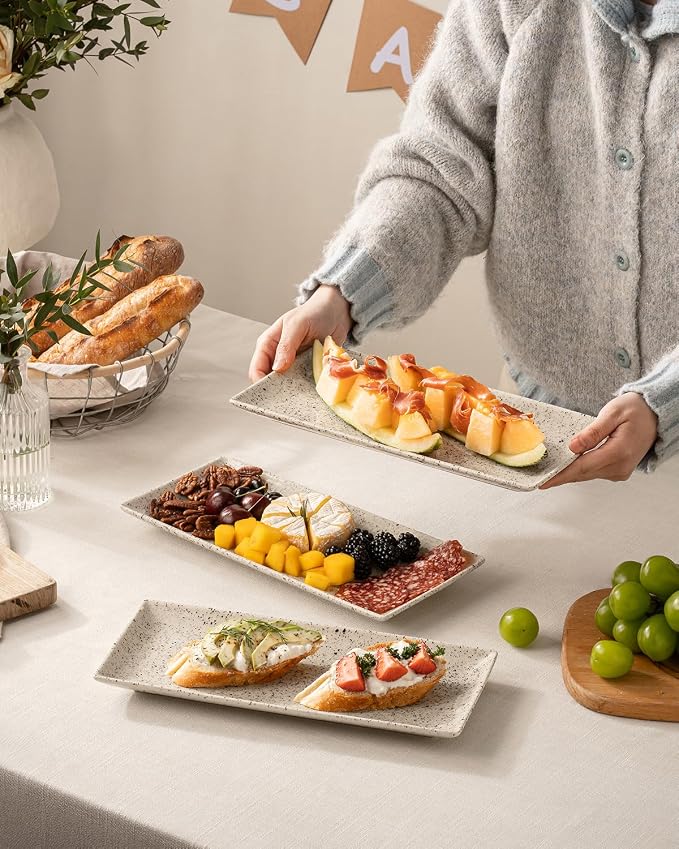 LAUCHUH 3 Tier Serving Tray, Porcelain Serving Platters and Trays for Party 12 Inch Tiered Tray Stand Cupcake Stand with Collapsible Sturdier Rack for Father's Day Serving Food, Speckled Glaze