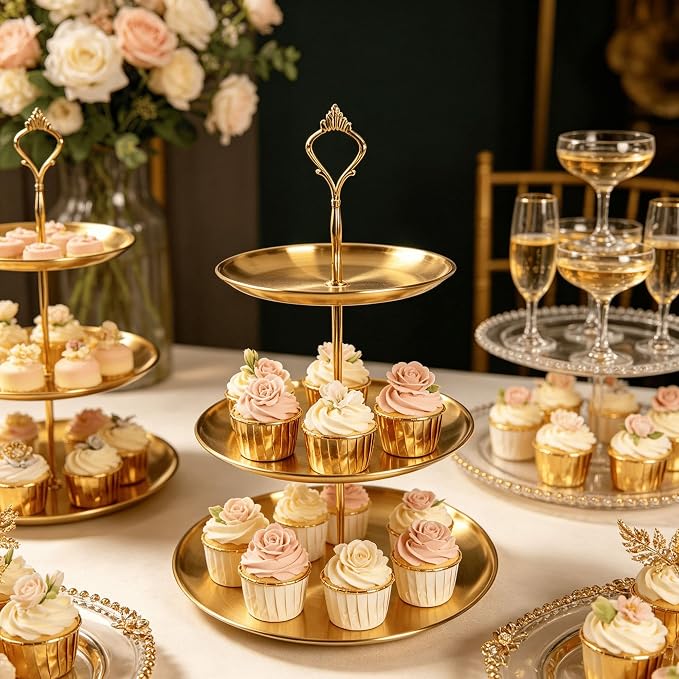 pson 1 Set 3 Tier Stainless Steel Cupcake Stand Holder, Tiered Dessert Display Tower for Wedding, Birthday, Party & Holiday Table Decor(Gold)