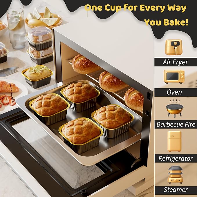 40 Pack 5 OZ Mini Cake Pans with Lids, Disposable Square Aluminum Foil Brownie Baking Cups, Mini Aluminum Foil Cupcake Muffin Tin Ramekins, Flan Molds Cake Containers for Wedding Birthday Party, Black