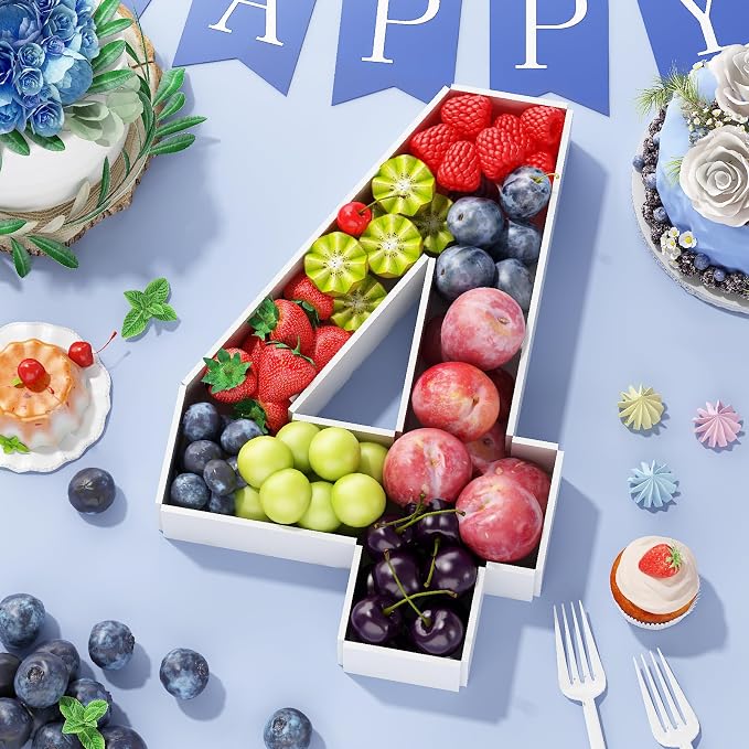 HILAVO Cardboard Number for Charcuterie, 13.7" Cardboard Number 4 Fillable Number for Food Paper Mache Number Boxes for Cupcake Sweet Candy 4th Birthday Anniversary Party Decorations