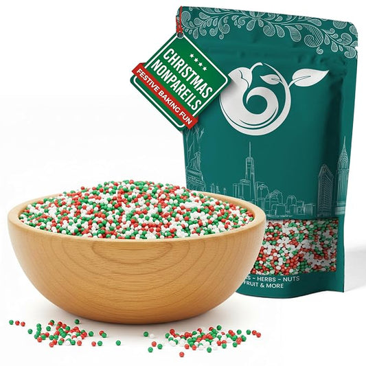 NY Spice Shop Mix Color Nonpareils Sprinkles - 1 Pound Red White & Green Non Pareil Sprinkle - Edible Holiday Winter Sprinkle for Holidays - Sprinkles For Holiday Baking & Toppings