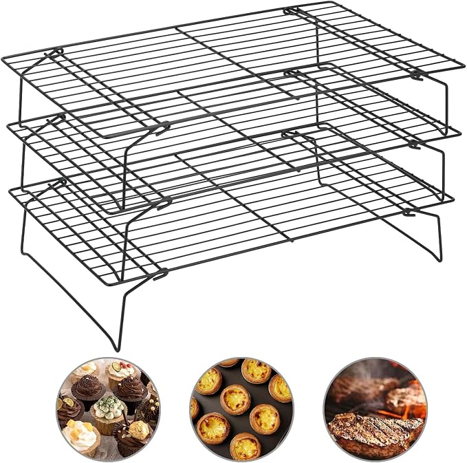 3 PCS Baking Cooling Rack, Stainless Steel, Stackable 15.7 x 9.8 inch Cooking Cooling Racks for Roasting Grilling