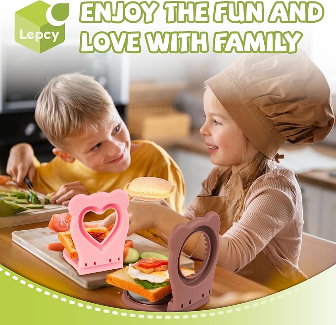 LEPCY Uncrustables Sandwich Maker Sealer Cutter, Crustless Sandwich Cutter, PB&J Uncrustable Maker - Color Pink, Heart Shape