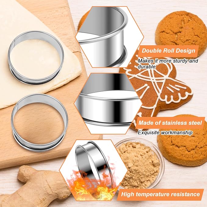 Catcan 6 Pieces English Muffin Rings, 4 Inch Stainless Steel Crumpet Ring Double Rolled Tart Ring Nonstick with Silicone Oil Brush for Home Food Making Tool