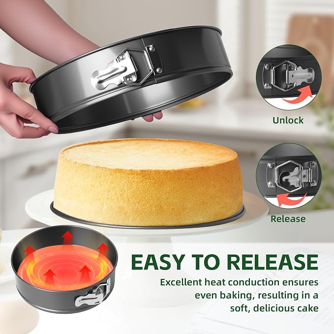 Springform Pan Set of 3 (7"/9"/11") - Non-Stick Cheesecake Pans with Removable Bottom, Round Baking Molds for Cheesecake, Pie, Desserts & More - Baking Bakeware Set