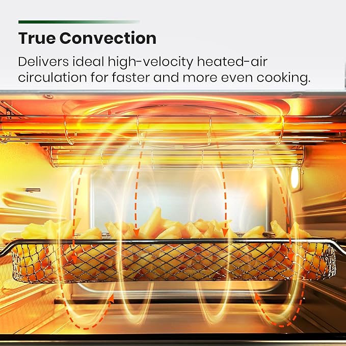 VAL CUCINA Infrared Heating 26.3 QT Air Fryer Toaster Oven, Large Countertop Convection Oven 10-in-1 Combo, 6-Slice Toast, Enamel Baking Pan Easy Clean with Recipe Book, Brushed Stainless Steel Finish