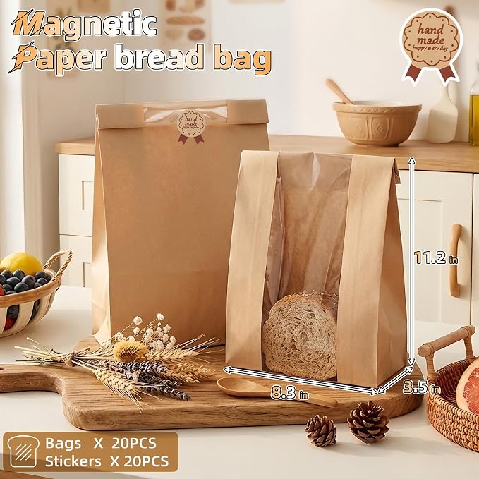Manual Bread Slicer for Homemade Bread, Sourdough Bread Slicer with 20 Bags and Acrylic Cover, Adjustable Thickness Bread Cutter, Bread Knife with Scale Lines for Sandwiches, Toast, Bagel, Baguette