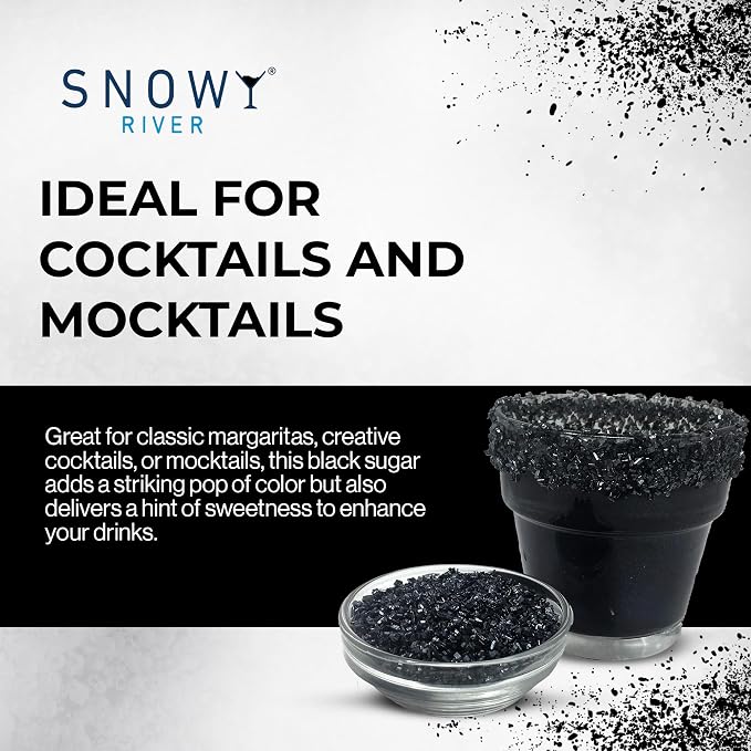 Snowy River Black, Cocktail & Margarita Sugar Rimmer - Vibrant Color Glass Rimming Sugar with Medium Crystal Texture - 8oz