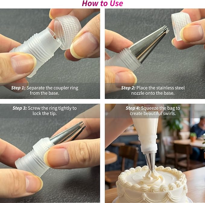 Piping Bags and Tips Set, Piping Tips, 20 Piping Tips, Stainless Stell Machine Washable For Chefs and Kitchens Whipped Cream Tip Set (6-Piece)