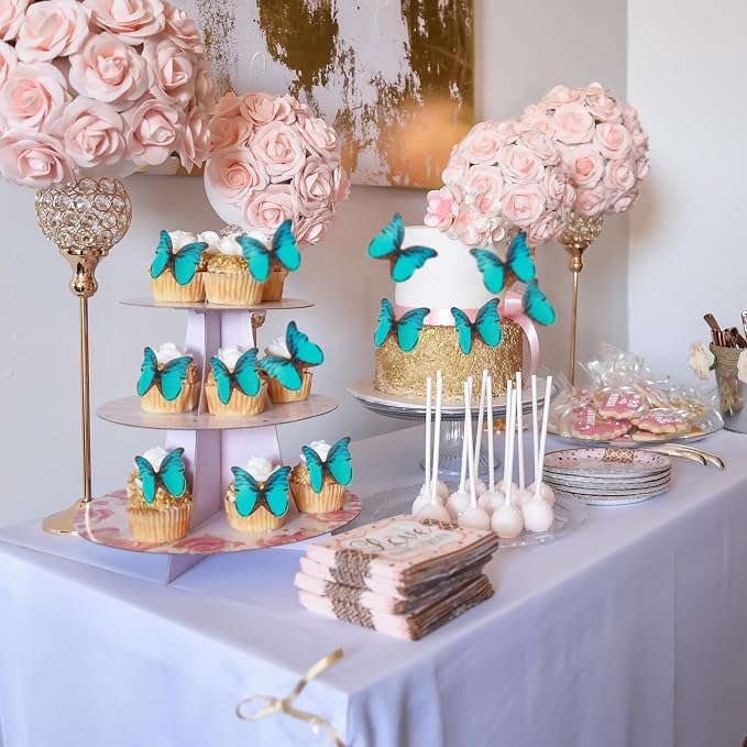 Gyufise 48Pcs Edible Butterfly Cake Decorations - Wafer Paper Butterflies & Cupcake Toppers in Green
