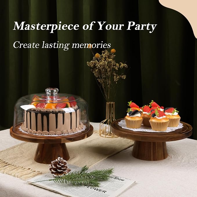 Bellsal Cake Stand with Clear Acrylic Dome Lid, 12in Acacia Wood Cake Holder with Lid, Cake Plate with Lid for Baking Gifts, Cake Display Server Tray for Birthday Party Weddings, Housewarming Gift