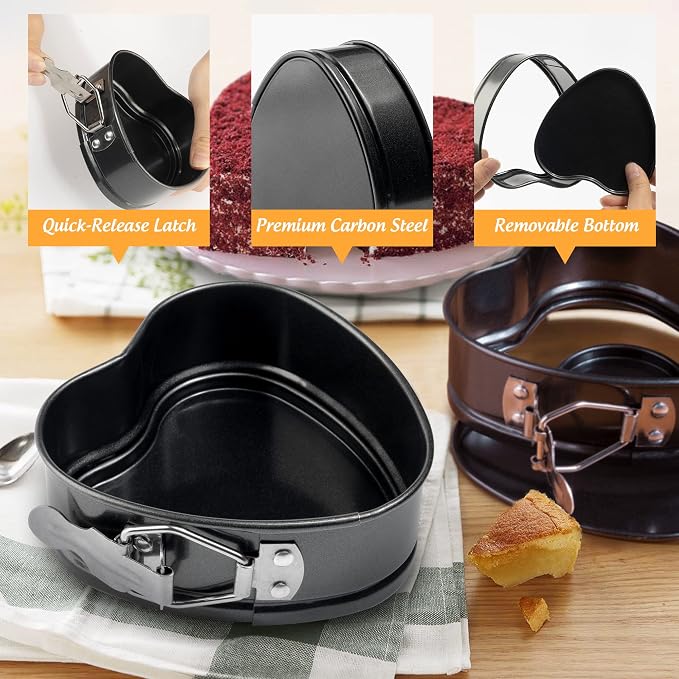 TXIN Love Heart Shape Springform Pan, Mini 4 Inches Non-Stick Carbon Steel Cake Pan Tin Mold Baking Cheese Bread Jelly Tray, Set of 2