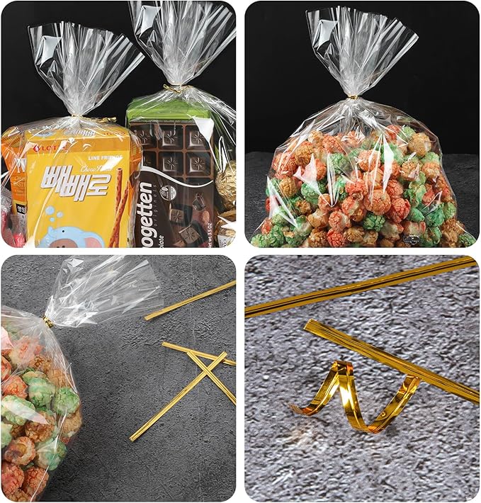 Labeol 150pcs Cellophane Bags 9x12 Treat Bags with Ties Clear Gift Candy Bag Cookie Bag for Packaging Party Favor Plastic Gift Wrap Easter